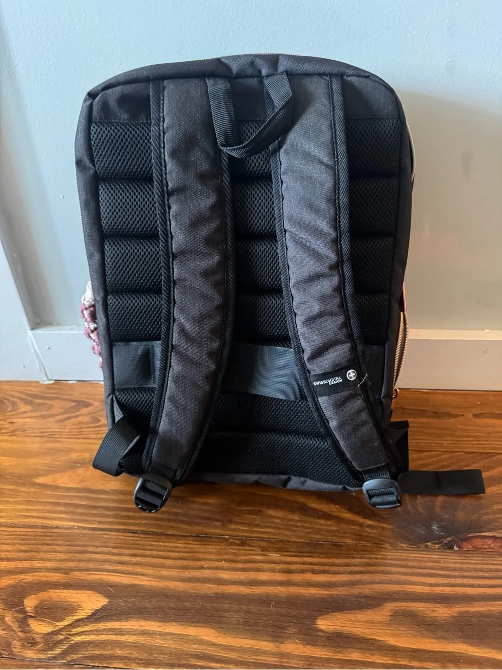 Swiss Tech Black Laptop Backpack with Rose Gold Accents